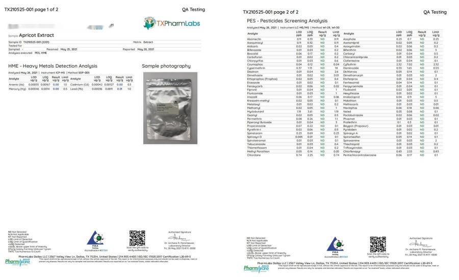 Test Reports of Apricot Extract 